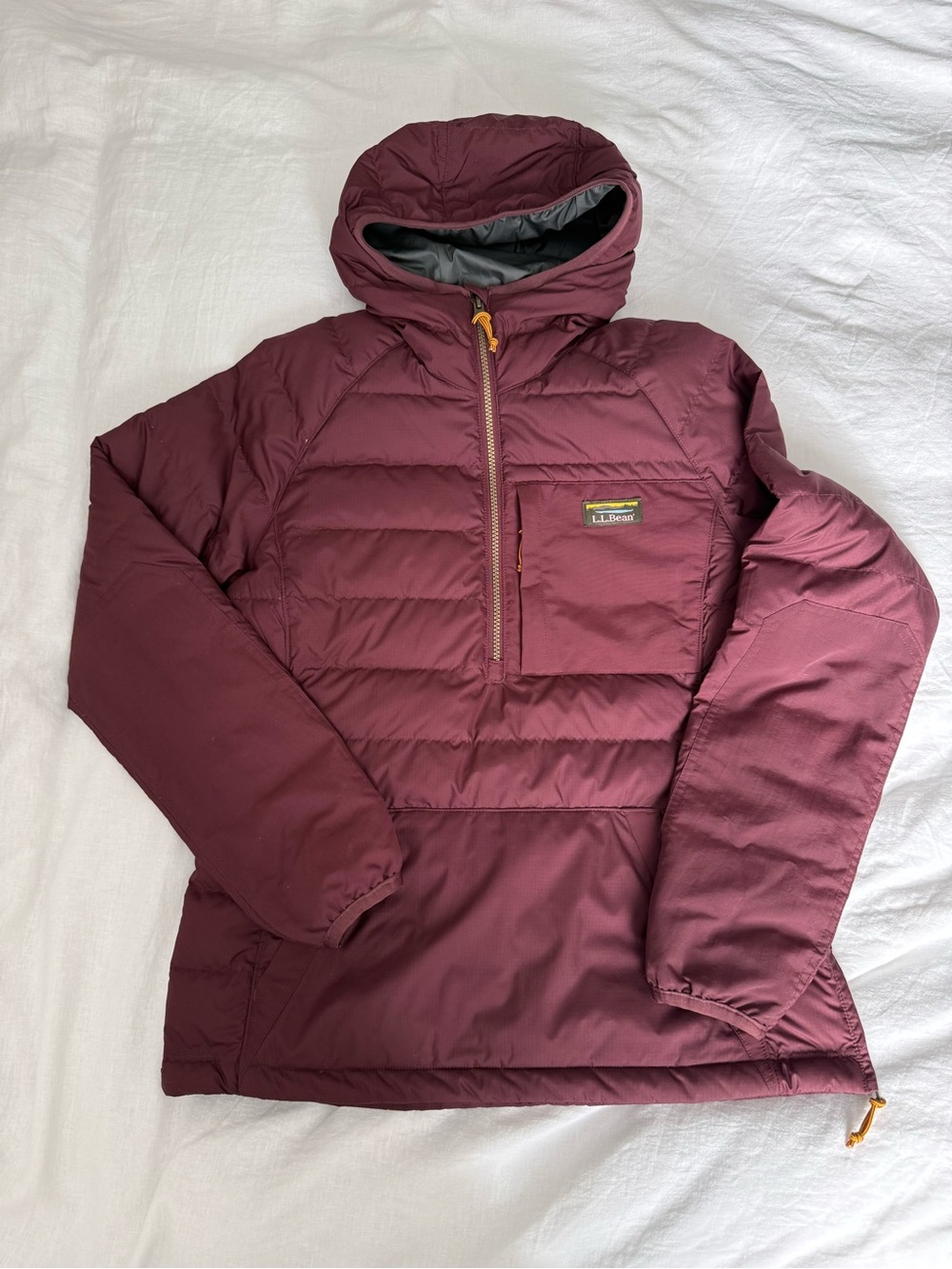 L.L. Bean Maroon Hooded Down Pullover Puffer Half Zip Anorak size XS